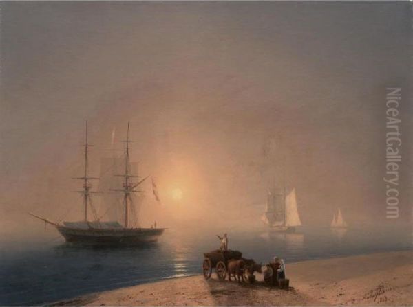 Coast At Sunset Oil Painting by Ivan Konstantinovich Aivazovsky