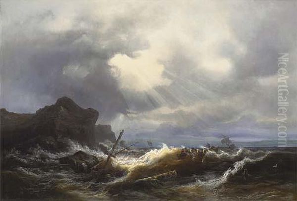 Shipwreck Off The Coast In A Stormy Sea Oil Painting by Ivan Konstantinovich Aivazovsky