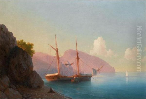 Aivazovsky Sketching By The Ayu Dag Oil Painting by Ivan Konstantinovich Aivazovsky