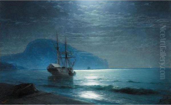 Moonlight In The Ayu-dag Oil Painting by Ivan Konstantinovich Aivazovsky