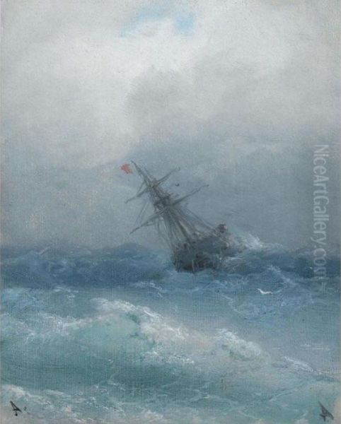 Ship On High Seas Oil Painting by Ivan Konstantinovich Aivazovsky