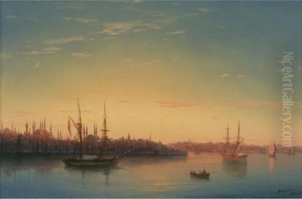 The Golden Horn, Constantinople, Moonlight Oil Painting by Ivan Konstantinovich Aivazovsky