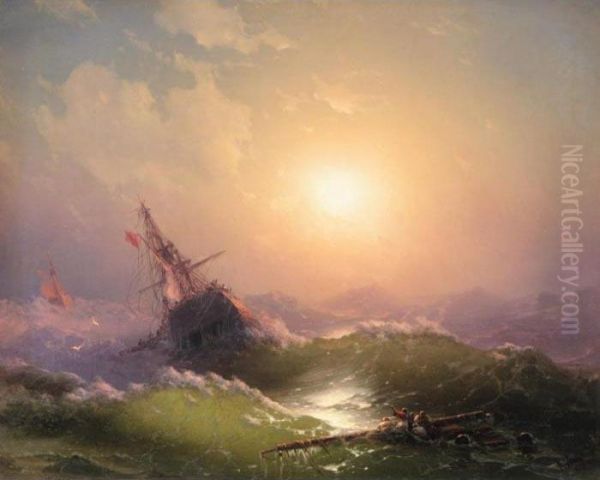 Shipwreck At Sunset Oil Painting by Ivan Konstantinovich Aivazovsky