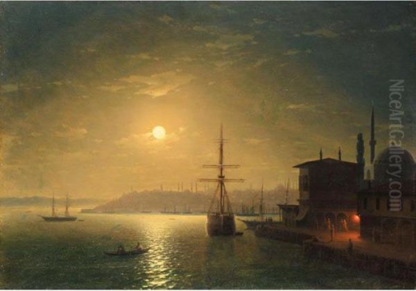 Constantinople By Moonlight Oil Painting by Ivan Konstantinovich Aivazovsky