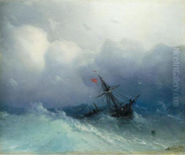 Shipwreck On Stormy Seas Oil Painting by Ivan Konstantinovich Aivazovsky