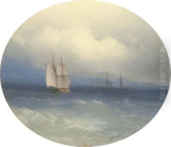 A Dutch Brigatine And Steamer At Sea Oil Painting by Ivan Konstantinovich Aivazovsky