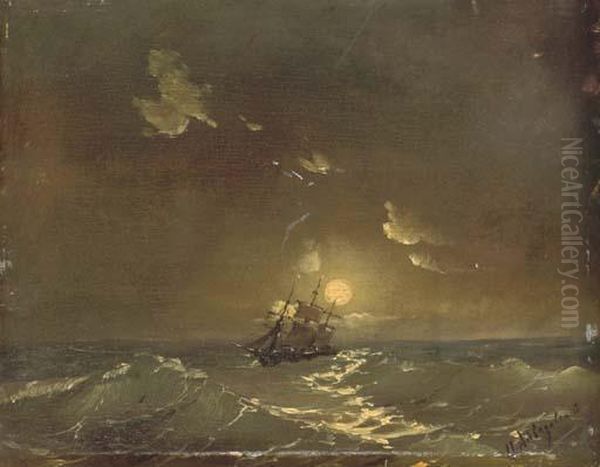 A Ship In Moonlit Waters Oil Painting by Ivan Konstantinovich Aivazovsky