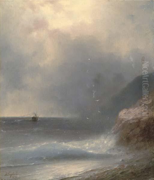 A Shipping Vessel Off The Coast Oil Painting by Ivan Konstantinovich Aivazovsky