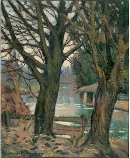 Les Deux Arbres Au Bord De L'eau Oil Painting by Alexander Altmann