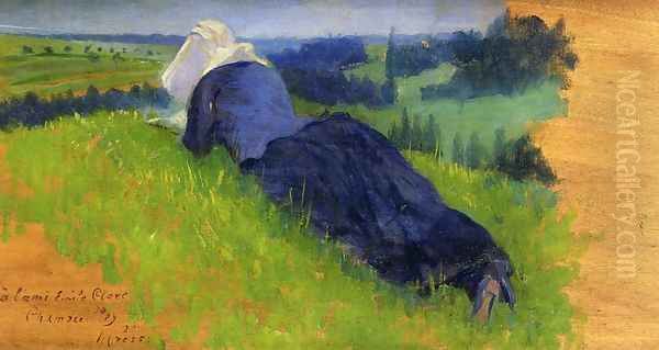 Peasant Woman Stretched out on the Grass Oil Painting by Henri Edmond Cross