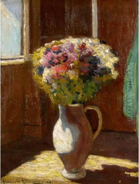 Vase Of Flowers In Sunlight Oil Painting by Alexander Altmann