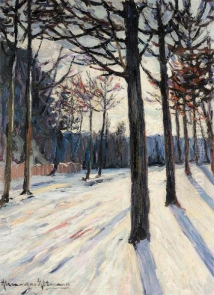 Trees In Snow Oil Painting by Alexander Altmann