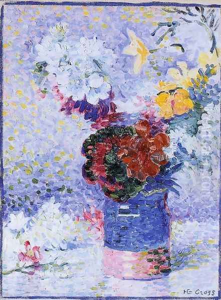 Flowers In A Glass Oil Painting by Henri Edmond Cross