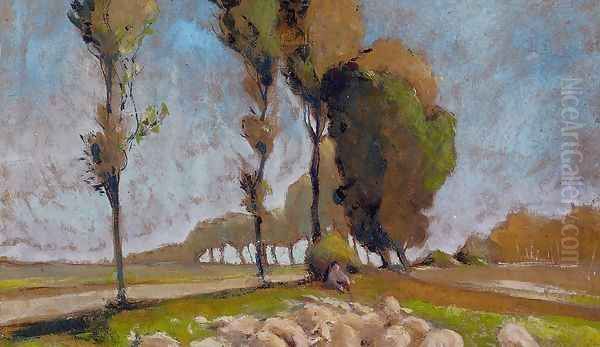 Shepherd and Sheep Oil Painting by Henri Edmond Cross