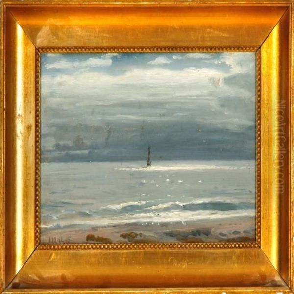 View Of The Beach And Sea On An Overcast Day Oil Painting by Michael Ancher