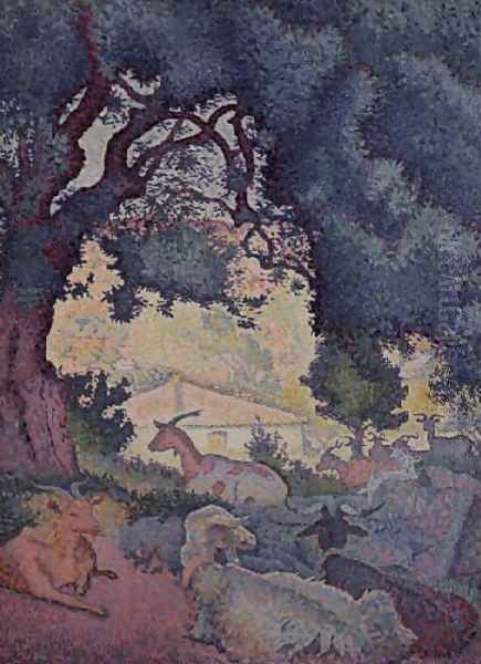 Landscape with Goats, 1895 Oil Painting by Henri Edmond Cross