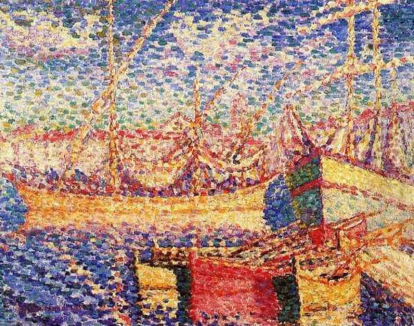 Boats in the Port of St. Tropez Oil Painting by Henri Edmond Cross