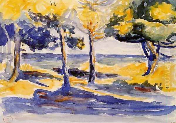 Trees by the Sea Oil Painting by Henri Edmond Cross