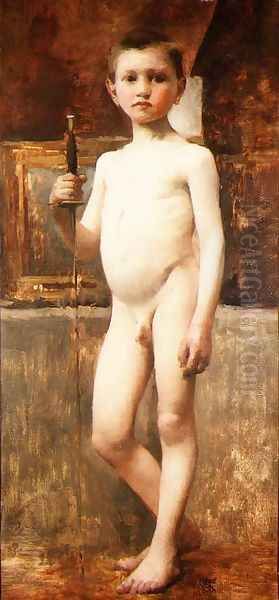 Nude Boy with Sword Oil Painting by Franz von Stuck