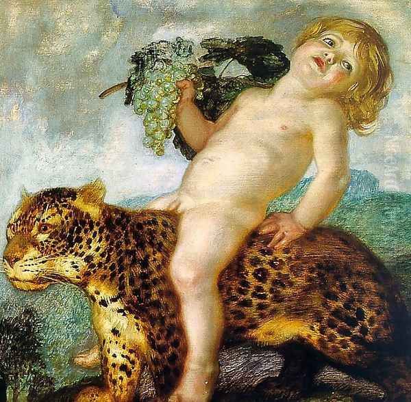 Boy Bacchus Riding on a Panther 1901 Oil Painting by Franz von Stuck