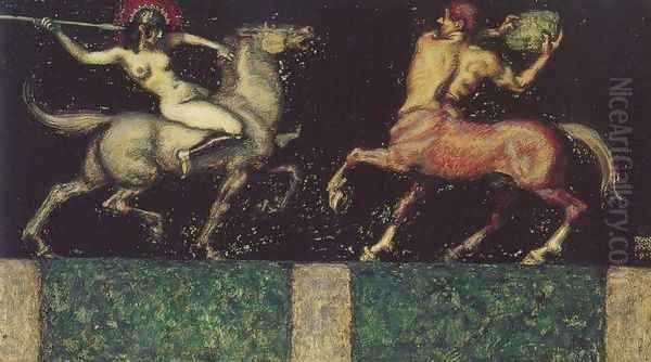 Amazon and Centaur Oil Painting by Franz von Stuck