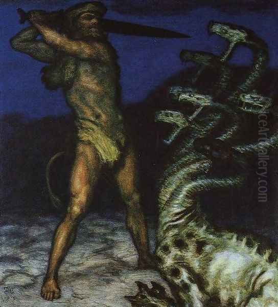 Hercules and the Hydra Oil Painting by Franz von Stuck