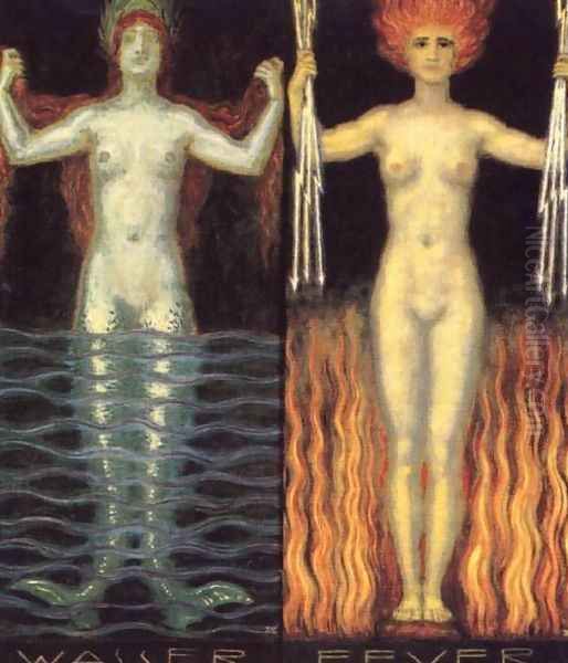 Water and Fire Oil Painting by Franz von Stuck