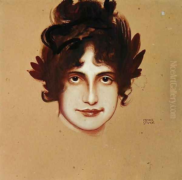 Female Head Oil Painting by Franz von Stuck