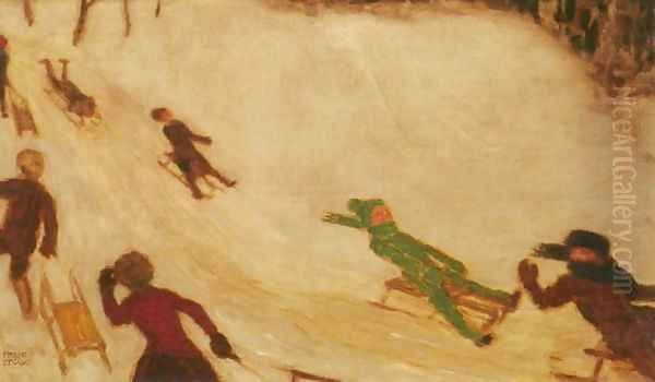 Children Sleighing Oil Painting by Franz von Stuck