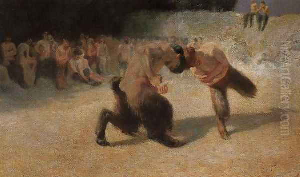 Fighting Fauns Oil Painting by Franz von Stuck