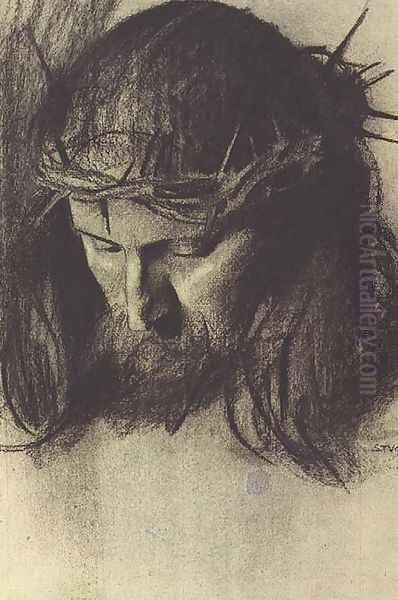 Head of Christ, c.1890 Oil Painting by Franz von Stuck