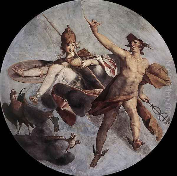 Hermes and Athena c. 1585 Oil Painting by Bartholomaeus Spranger