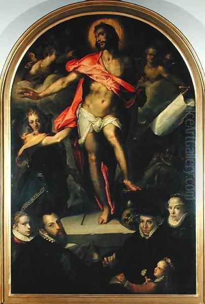 The Resurrection with Portraits of Nicolas Muller and his Family Oil Painting by Bartholomaeus Spranger