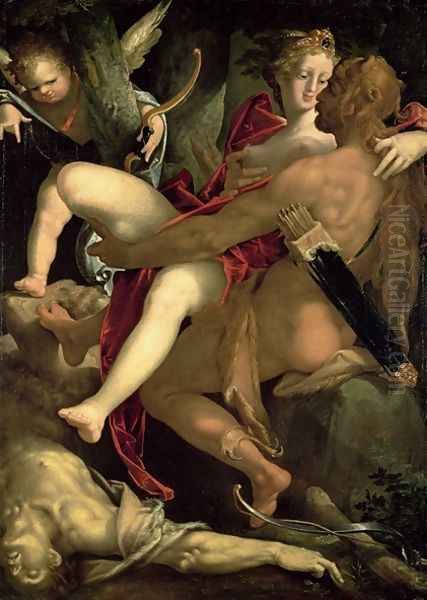 Hercules, Deianeira and the centaur Nessus, 1580 Oil Painting by Bartholomaeus Spranger