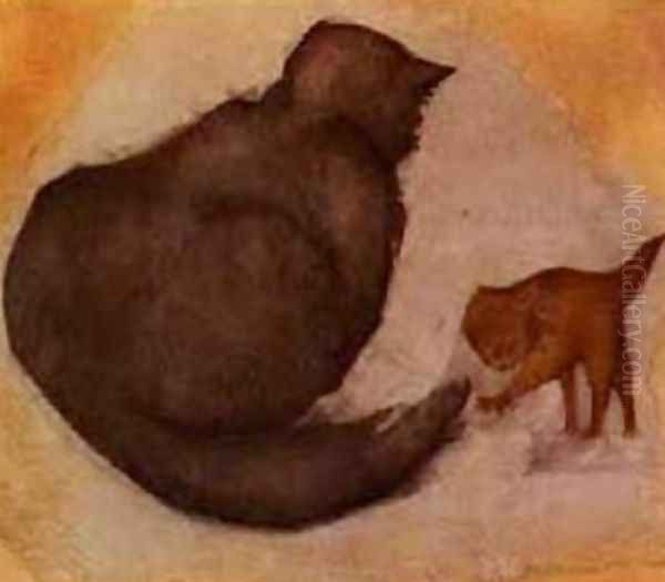 Cat and Kitten Oil Painting by Sir Edward Coley Burne-Jones