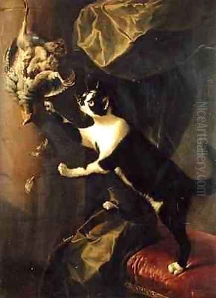 Cat and Dead Game Oil Painting by Alexandre-Francois Desportes