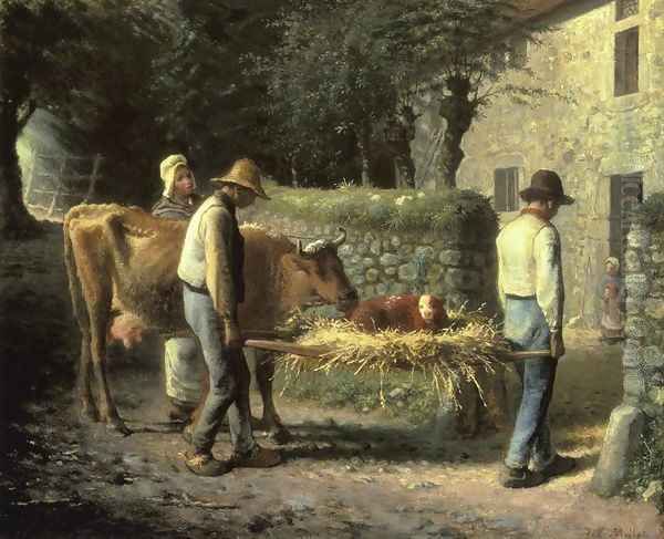 Peasants Bringing Home a Calf Born in the Fields Oil Painting by Jean-Francois Millet