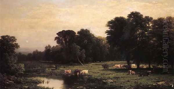 Bucolic Landscape with Cows Oil Painting by John William Casilear