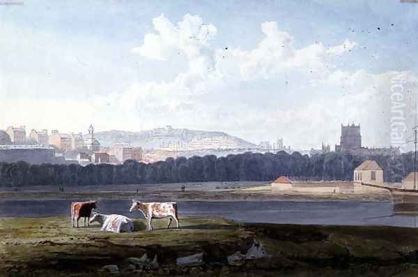 View Across the Floating Harbour with St Georges Brandon Hill the Cathedral Oil Painting by Samuel Jackson