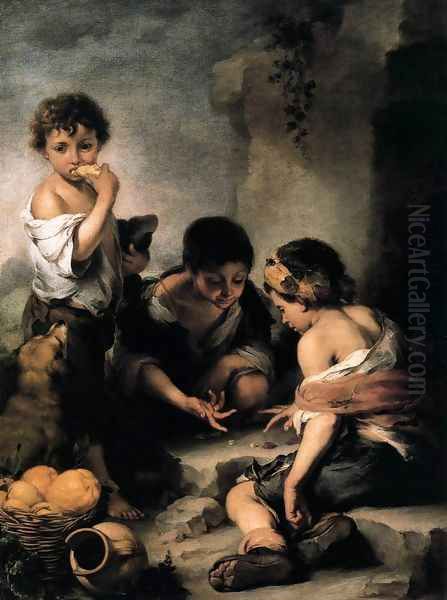 Young Boys Playing Dice c. 1675 Oil Painting by Bartolome Esteban Murillo