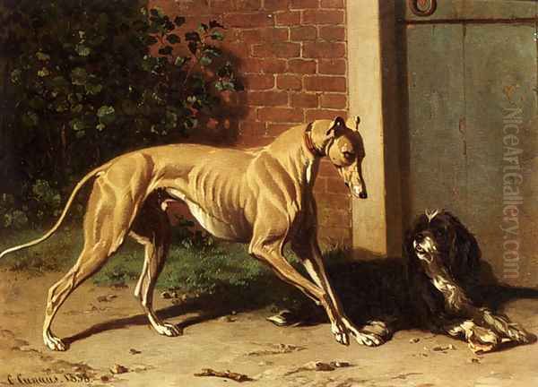 A Greyhound And A Shepherd Dog Oil Painting by Conradyn Cunaeus