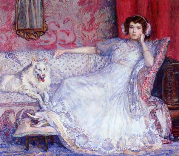 The Woman in White Oil Painting by Theo van Rysselberghe