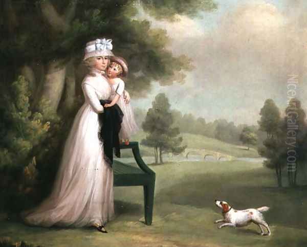 Woman and Child in Park Oil Painting by Richard Cosway