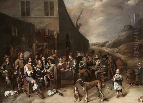 Outside a Tavern Oil Painting by Gillis van Tilborgh