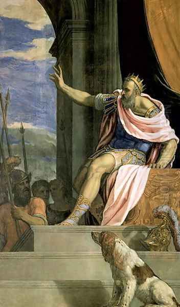 Saul throwing the lance at the head of David Oil Painting by Francesco de' Rossi