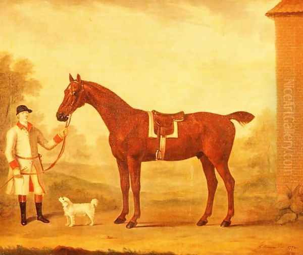 Danby - a chestnut hunter, held by a liveried groom, 1771 Oil Painting by Francis Sartorius