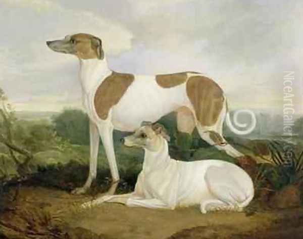 Two Greyhounds in a Landscape Oil Painting by Charles Hancock