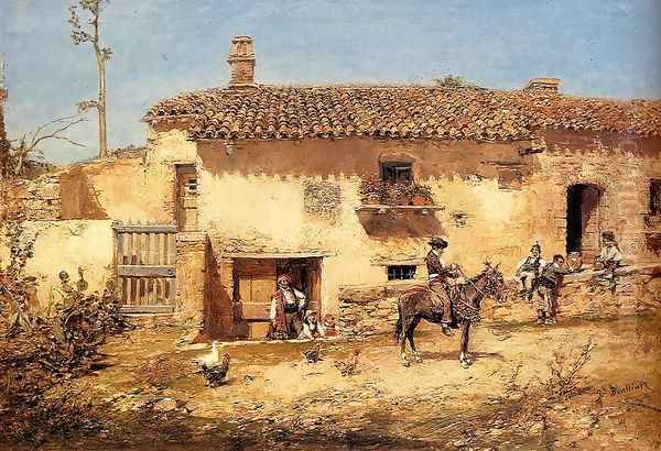 A Spanish Farm Oil Painting by Jose Benlliure Y Gil