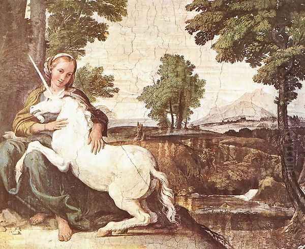 The Maiden and the Unicorn c. 1602 Oil Painting by Domenico Zampieri (Domenichino)