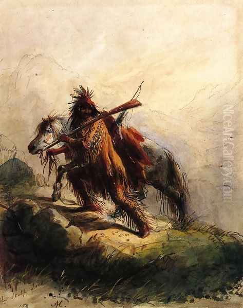 After the Battle - The Scalp Lock Oil Painting by Alfred Jacob Miller